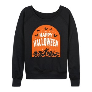 Women's - Disney - Happy Halloween Tombstone Lightweight French Terry Wide Neck Long Sleeve Shirt - 1 of 4