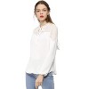 INSPIRE CHIC Women's Tie V Neck Lace Yoke Long Sleeve Chiffon Blouse - 3 of 4