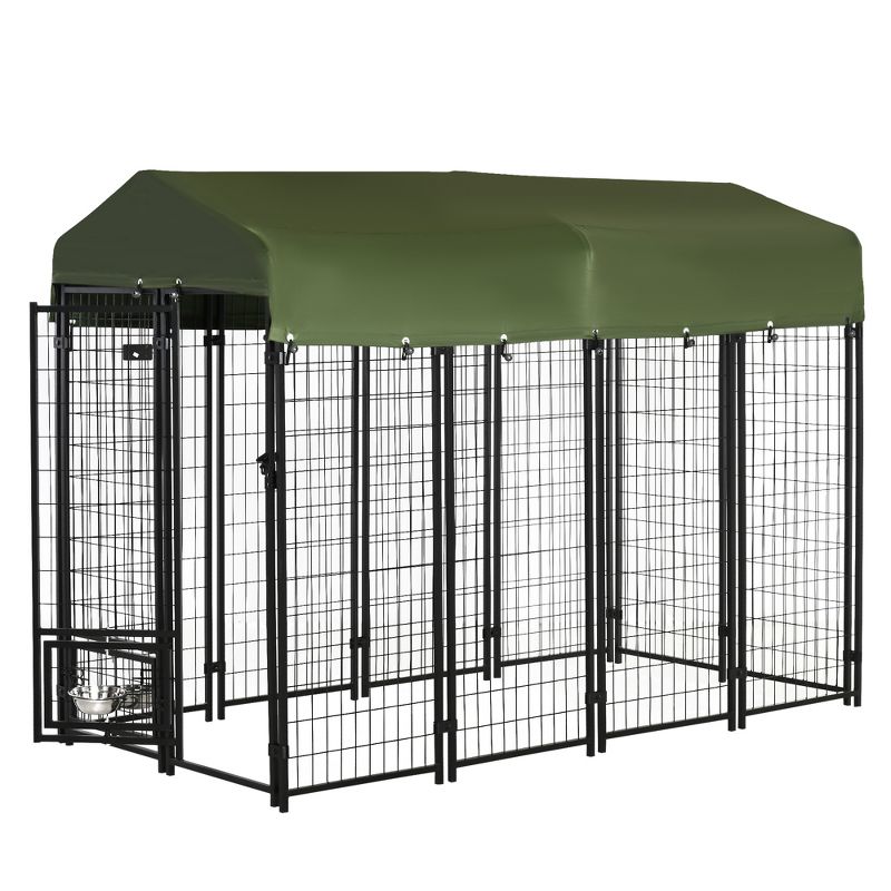 PawHut Lockable Dog House Kennel with Water-resistant Roof, 4 of 7