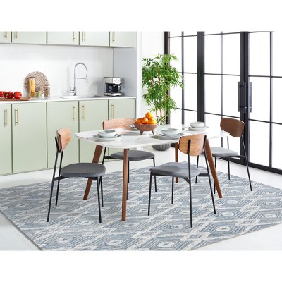Ivory and Blue Hand-Knotted Wool 6' x 9' Area Rug