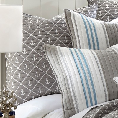 Provincetown Grey and White Cotton Euro Sham