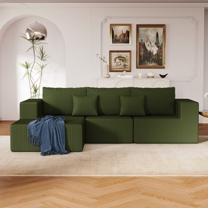 VASIP 108" L-Shaped Modular Cloud Sofa,Corduroy Upholstery with Chaise Lounge,for Living Room,Beige - 1 of 4