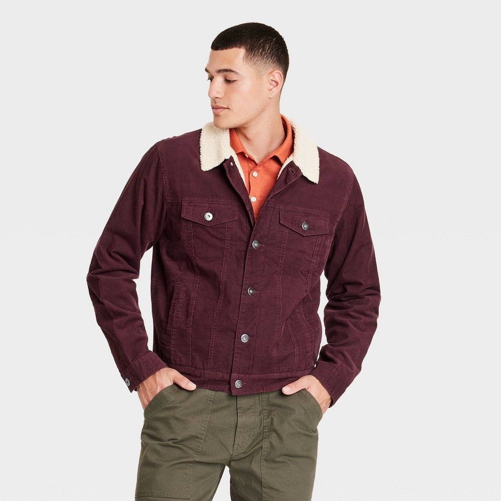 Men's Faux Shearling Lined Denim Trucker Jacket - Goodfellow & Co™ Grape Purple L -  90716409