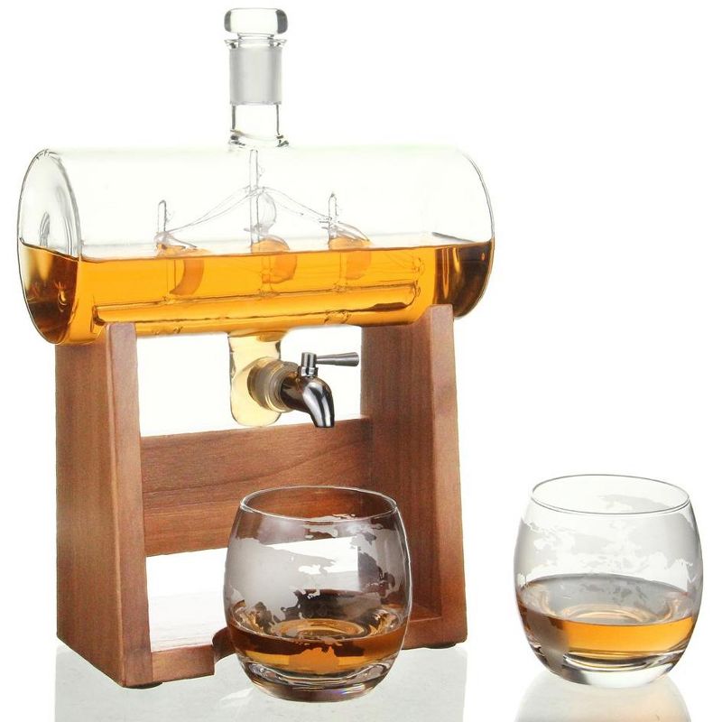 NutriChef 37oz Glass Whiskey Decanter with Glasses, 3 of 4