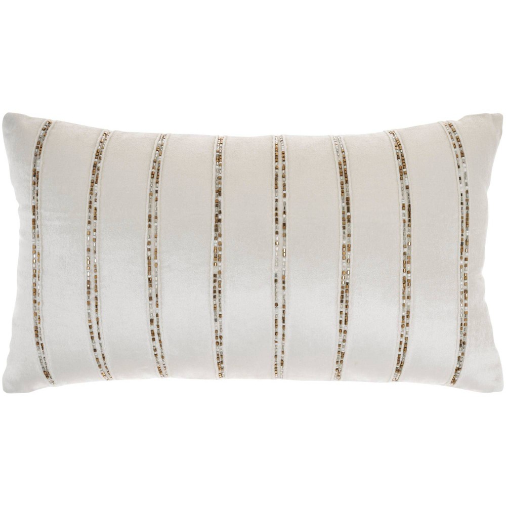 Photos - Pillow 12"x21" Sofia Beaded Striped Indoor Lumbar Throw  Ivory - Mina Victo