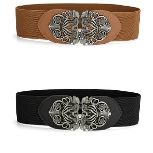 INSPIRE CHIC Women Elastic Wide Waist Belts Metal Buckle Stretchy Belts - 1 of 4
