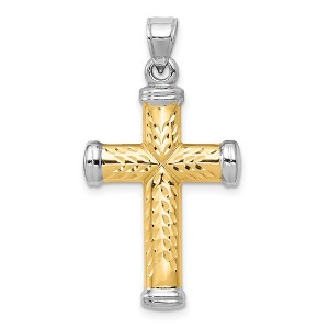 Black Bow Jewelry Men's 14k Yellow Gold & White Rhodium Hollow 3D Cross Pendant - 1 of 4