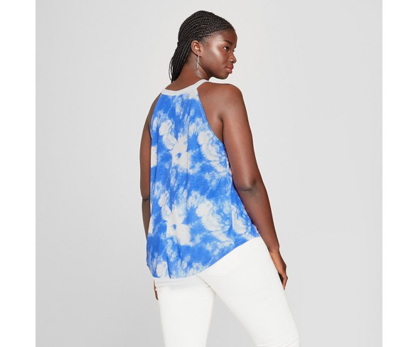 Women's Plus Size Tie Dye Peace Graphic Tank Top - Modern Lux (Juniors') Blue 2X