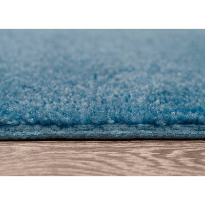 Basin Blue Nylon Washable Bathroom Rug Set with Runner