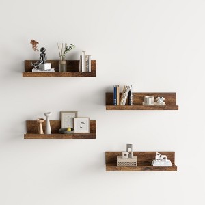FurnitureR Wood Floating Shelves for Wall, 15.75 Inch Wide Rustic Wooden Floating Shelves, WallMounted Display for Living Room, Brown - 1 of 4