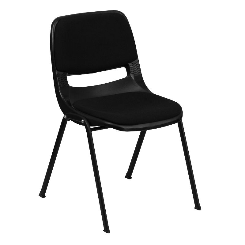 Flash Furniture HERCULES Series 880 lb. Capacity Black Padded Ergonomic Shell Stack Chair with Black Frame, 1 of 11