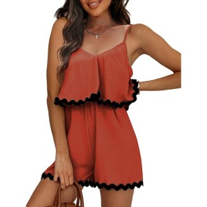 EXLURA Women's Summer Romper 2025 Spaghetti Strappy Ruffle Jumpsuit Halter Neck Pleated Outfits with Pockets - 1 of 4