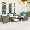 4 Piece Patio Conversation Set with Loveseat 2 Chairs and Coffee Table Outdoor Seating for Garden Deck or Backyard Lounge-Maison Boucle - 2 of 4