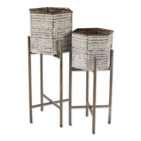 Costway 2 Metal Planter Pot Stand Modern Decorative Flowerpots Set With  Drainage Holes : Target