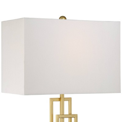 26" Gold Geometric Metal Table Lamps with White Fabric Shades Set