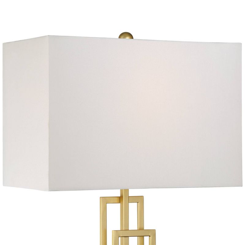 360 Lighting Gale Modern Mid Century Table Lamps 26" High Set of 2 Brushed Gold Grid Metal White Shade for Bedroom Living Room Bedside Nightstand Kids, 3 of 9