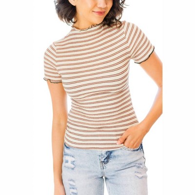 Women's Nostalgic Note Striped Mock Neck Top - Shopin in LA