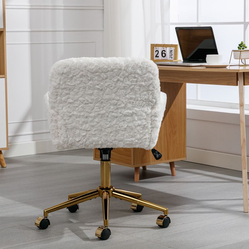 Faux Rabbit Fur Home Adjustable Office Chair with Golden Metal Base, Beige - ModernLuxe, 4 of 13