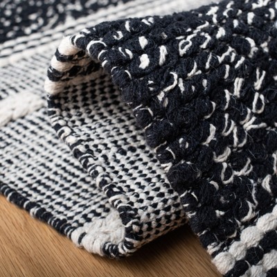 Black and Ivory Striped Kilim Wool Cotton Runner Rug
