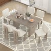 7-Piece Retro Dining Set, 1 Rectangular Table with Designed Trestle Base and 6 Upholstered Chairs - ModernLuxe - 2 of 4