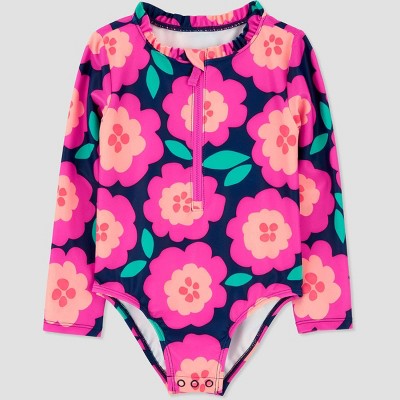 Baby Girls' Long Sleeve Colorblock Rashguard One Piece Swimsuit - Cat &  Jack™ Pink 18m : Target