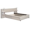 Queen Size Upholstered Platform Bed with Reading Lights, Trundle and Shelves - 3 of 4