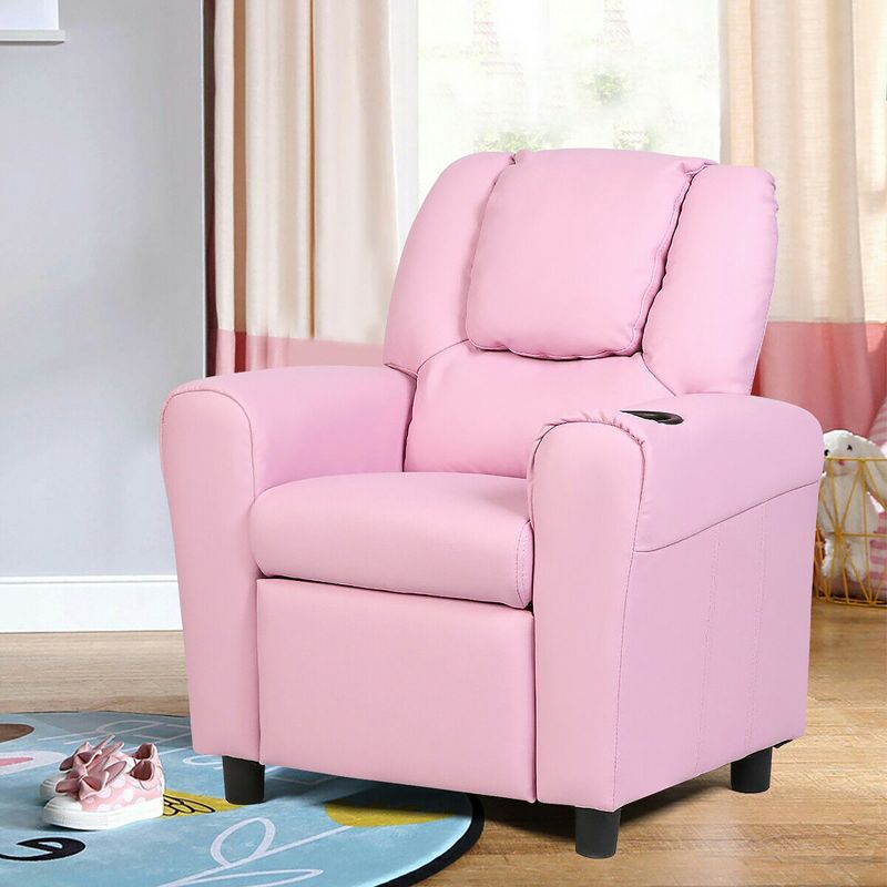 Costway Kids Recliner Armchair Children's Furniture Sofa Seat Couch Chair w/Cup Holder Pink, 3 of 11