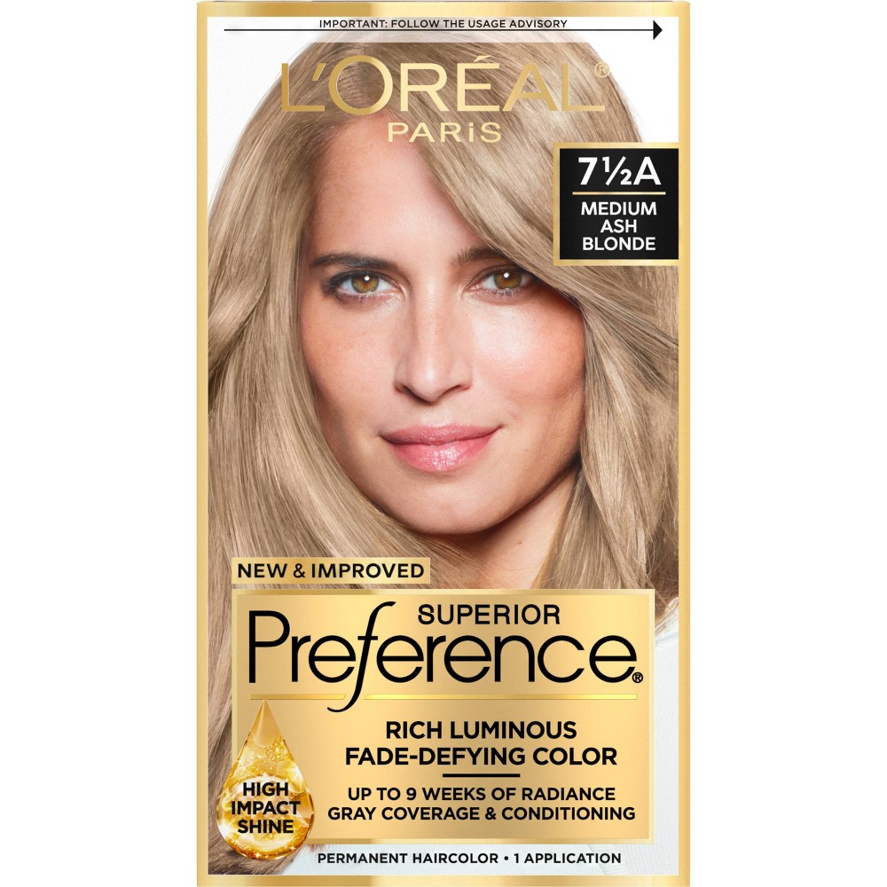 Photos - Hair Dye LOreal L'Oreal Paris Superior Preference Fade-Defying Color + Shine System - 10 fl oz - 7.5A M Ash Blonde - 1 Kit 