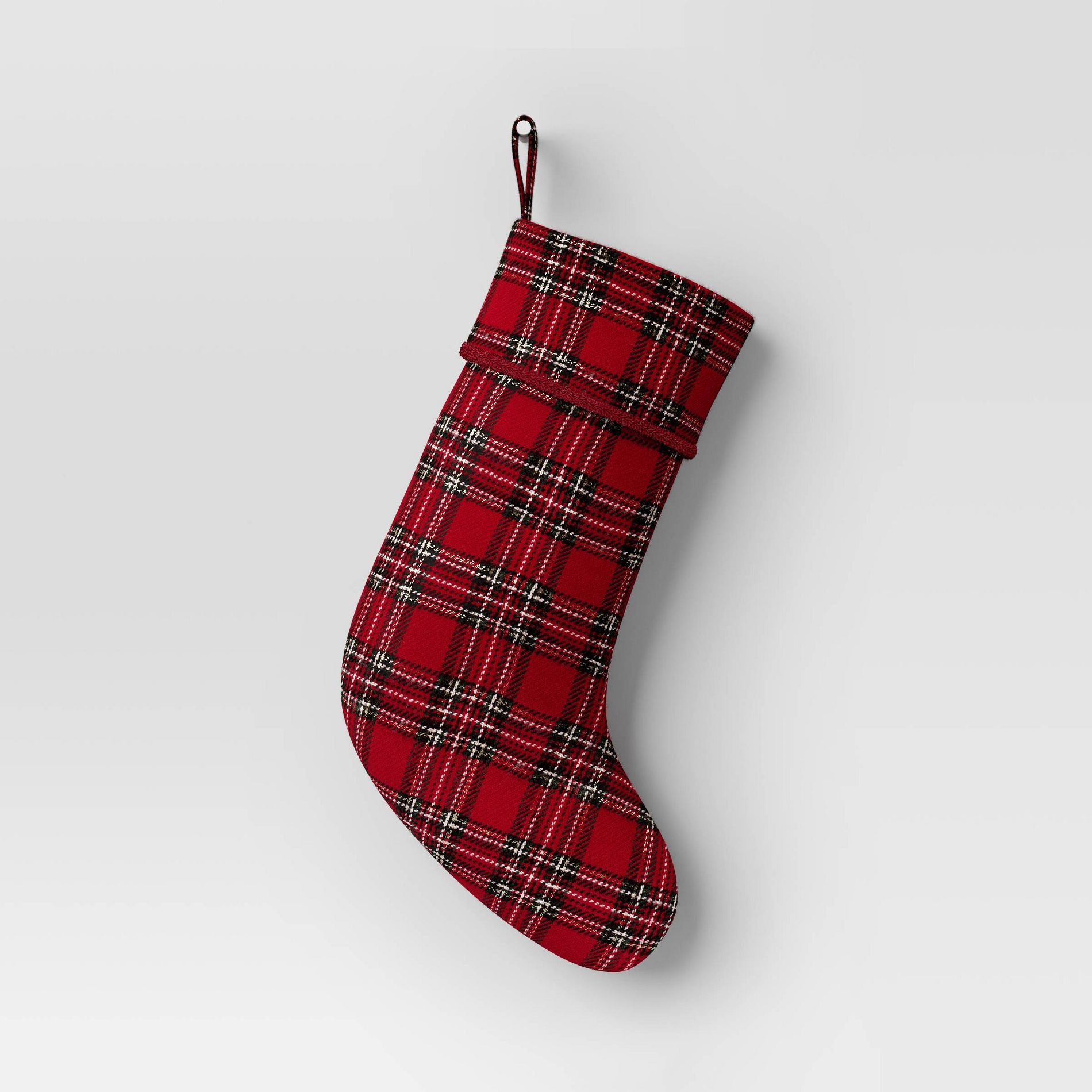 21" Christmas Woolen Yarn Dyed Fabric Stocking Red/Green Plaid - Wondershop™
