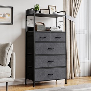 COZONY 5-Drawer Dresser Storage Organizer with Fabric Bins, Wood Top & Sturdy Steel Frame, Easy-Pull Handles — Space-Saving for Bedroom & Hallway - 1 of 4