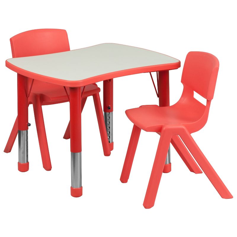 Flash Furniture 21.875"W x 26.625"L Rectangular Plastic Height Adjustable Activity Table Set with 2 Chairs, 1 of 2