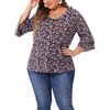 Agnes Orinda Women's Plus Size Floral Print V Neck Tiered Ruffle 3/4 Sleeve Casual Blouse - 2 of 4