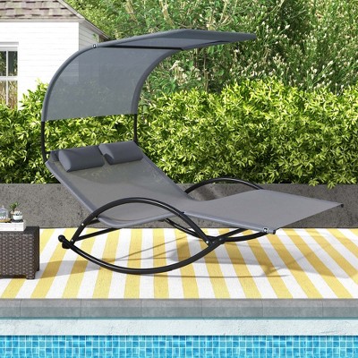 Costway Outdoor Dual Rocker Sunbed 2-person Canopied Lounger With 2 ...