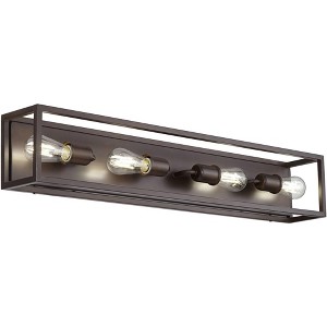 Possini Euro Design Modern Industrial Wall Light Oil Rubbed Bronze Hardwired 34" 4-Light Fixture Open Cage Frame for Bedroom Bedside Bathroom Vanity - 1 of 4
