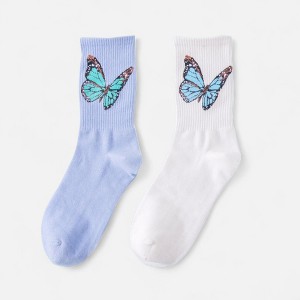Anna-Kaci Women's 2-Pack Butterfly Graphic Crew Socks Soft Knit Ribbed Cuff Stylish Casual Sock Set - 1 of 4