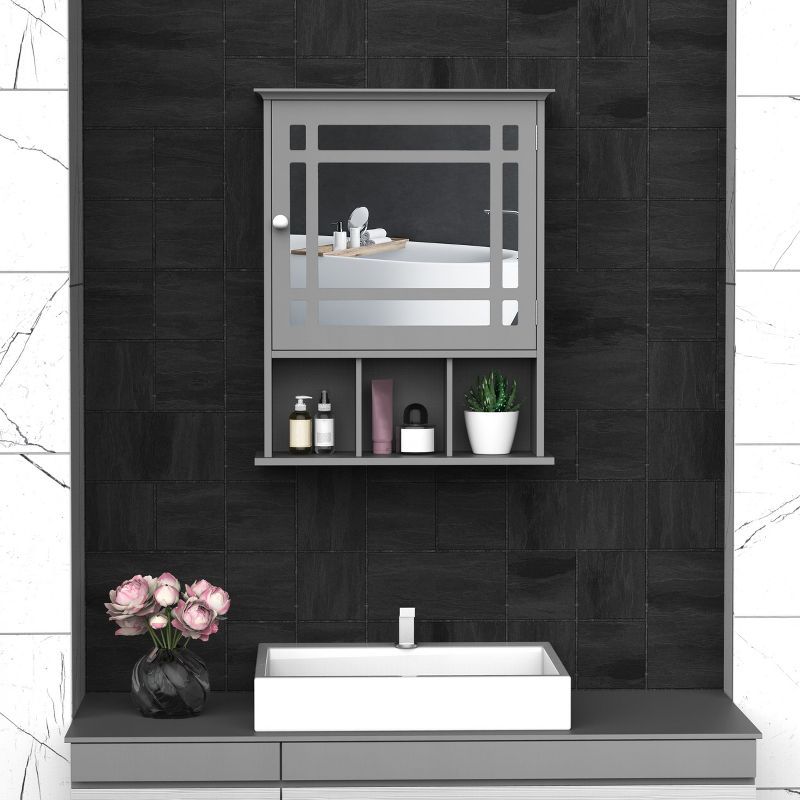 kleankin Bathroom Medicine Cabinet Wall Mount with Mirror Door 3 Shelf Organizer for Bathroom, Kitchen, Gray, 3 of 8