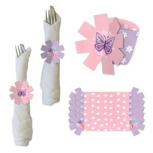 Big Dot of Happiness Beautiful Butterfly - Floral Baby Shower or Birthday Party Paper Napkin Holder - Napkin Rings - Set of 24 - 1 of 4