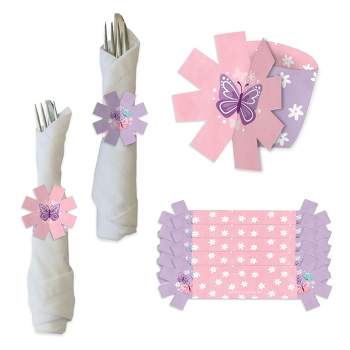 Big Dot of Happiness Beautiful Butterfly - Floral Baby Shower or Birthday Party Paper Napkin Holder - Napkin Rings - Set of 24