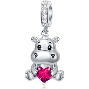 Sterling Silver Hippo Charm with 12 Birthstones - Animal Bead for Bracelets, Gift for Hippo Lovers - 1 of 4