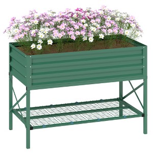 Outsunny Galvanized Raised Garden Bed, Metal Planter Box with Legs, Storage Shelf and Bed Liner - 1 of 4