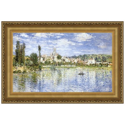 Medium Gold Framed Canvas Painting of Vetheuil in Summer