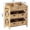 eHemco 3 Tier Storage Organizer with 6 Woven Water Hyacinth Baskets, Natural Wood Frame Stand, X-Design - 4 of 4