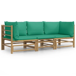 vidaXL Garden Lounge Set Natural Bamboo, Green Cushions - 1 of 4