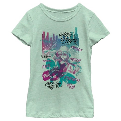 Girl's Marvel Ghost-spider Attributes Poster T-shirt - Mint - Large ...