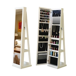 Lomsoe Full Length Mirror 360 Swivel Jewelry Cabinet With Led Light - 1 of 1