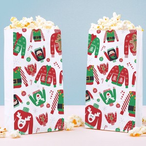 Big Dot of Happiness Ugly Sweater Popcorn Bags, Christmas Favor Treats, Funny Holiday Decor, Free-Standing Individual White Paper Bags - 25 Count - 1 of 4