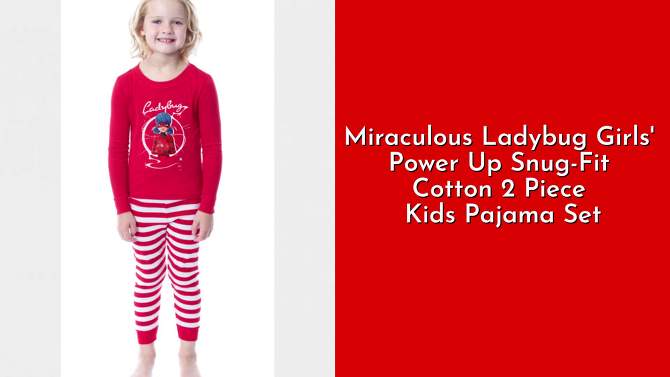 Miraculous Ladybug Girls' Power Up Snug-Fit Cotton 2 Piece Kids Pajama Set Red, 2 of 6, play video