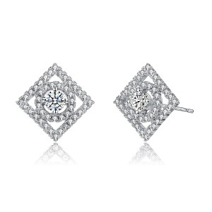Rhodium-Plated Square Stud Earrings with Sparkling Cubic Zirconia for a Sleek and Elegant Look - 1 of 3