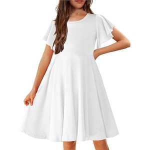 Arshiner Girl's Summer Dresses Ruffle Short Sleeve Swing Flowy Midi Casual Sundress with Pockets - 1 of 4