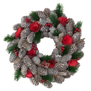 Northlight 10" Unlit Pine Cones with Berries and Flowers Artificial Christmas Wreath - 1 of 4